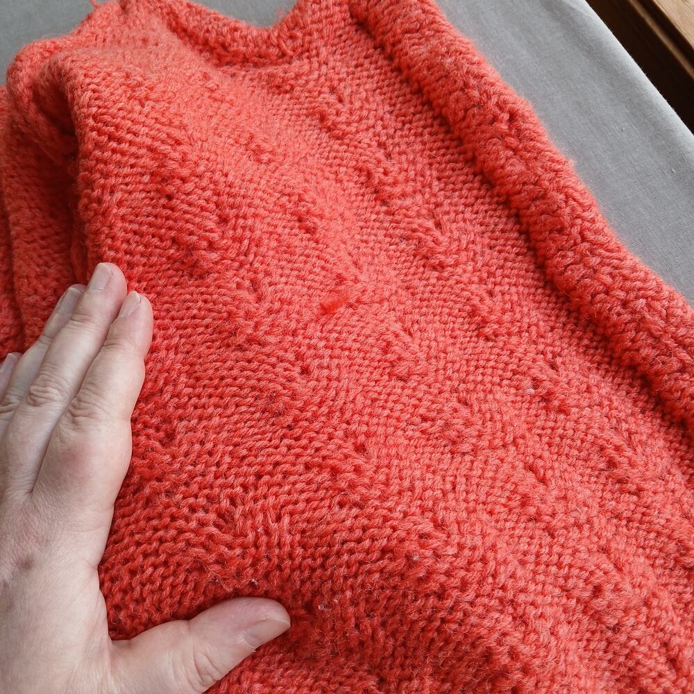 Coral Handmade Vintage Open Front Wool Cardigan Medium chunky knit long sleeve - Picture 6 of 13
